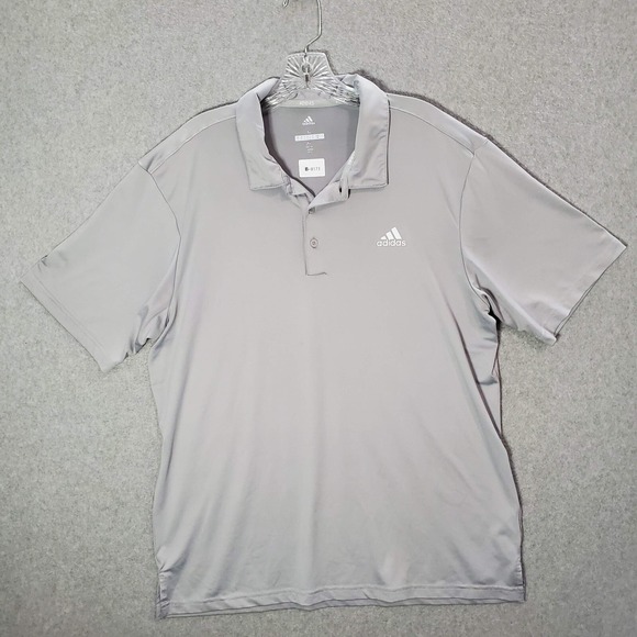 Adidas Men Polo Shirt L Gray Logo Golf Short Sleeve Collar - Picture 1 of 9